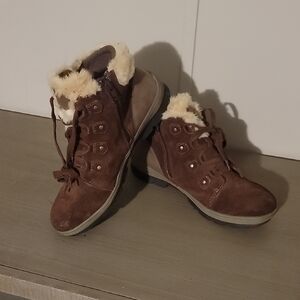 Earth Shoes Brown Suede Women's Boots Zip/Lace Faux Fur Size 10